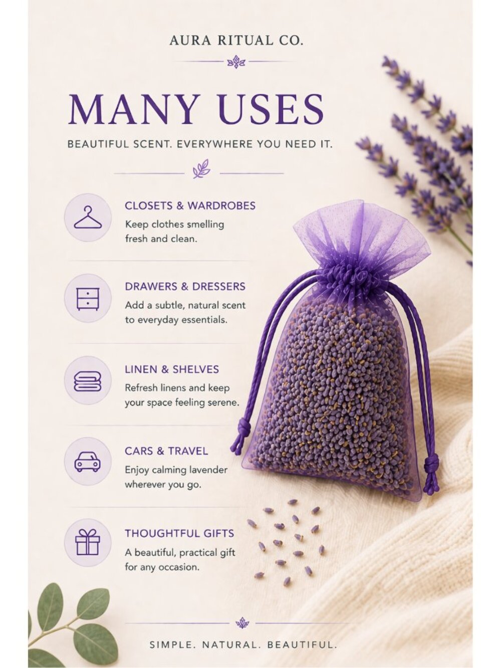 French Lavender Sachets Drawer Fresheners - Set of 5 - Picture 6 of 11